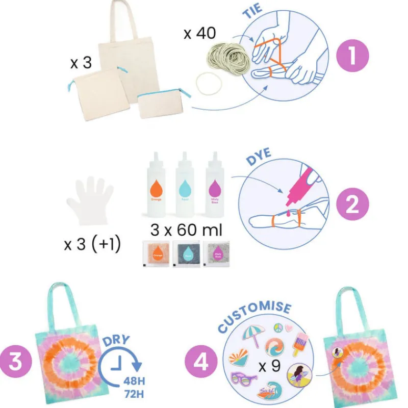 Djeco 3 accessoires tie-dye à créer "Sunshine camp" DIY 7942<Enfant Bricolage Enfant | Dessin, Peinture, Coloriage