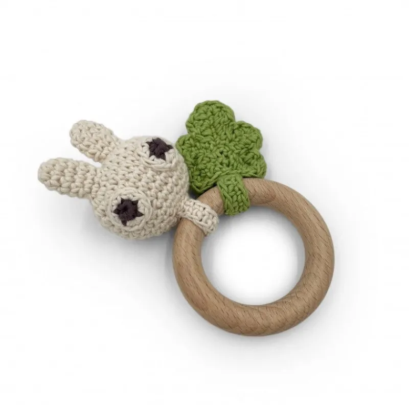 MyuM Anneau de dentition "Pinpin le lapin" hochet en crochet en coton bio< Jouets D'éveil, Hochets