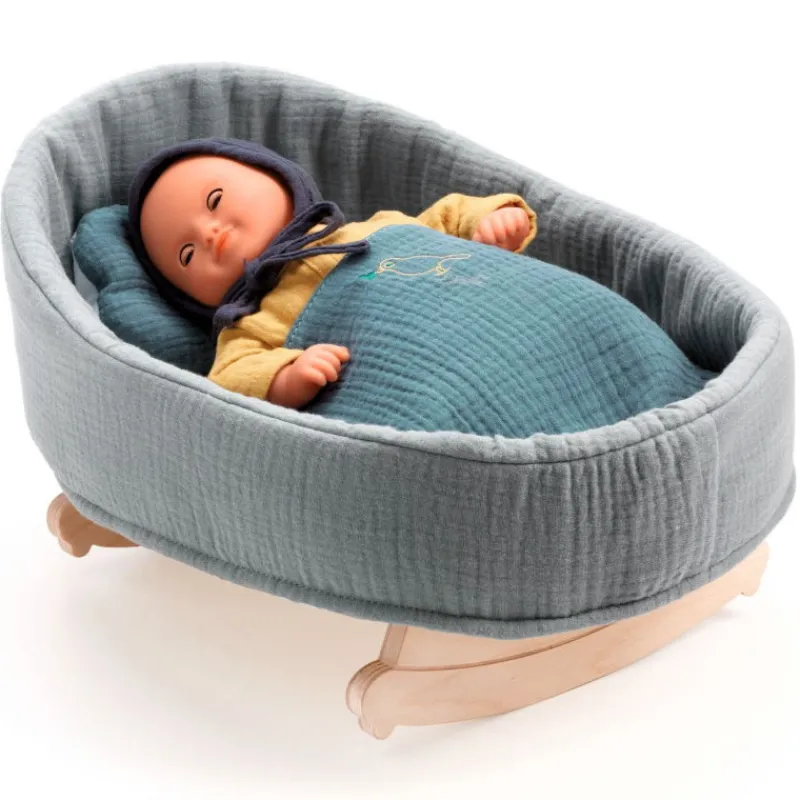 Djeco Berceau à bascule en bois "Blue Dream" pour poupée POMEA de 7848< Poupées, Peluches