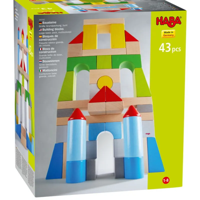 HABA Blocs de construction multicolores en bois 305162-grande boîte< Jouets Haba Fabriqués En Allemagne | Jouets Cubes En Bois