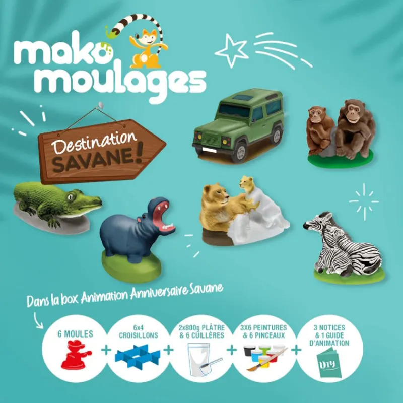 Mako moulages Box animation anniversaire "Animaux de la Savane" 39076< Mako Moulages Figurines Et Déco | Mako Moulages