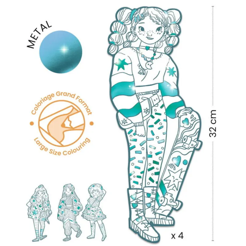 Djeco 4 coloriages mode "Angèle & ses amies" Les demoiselles 9547< Dessin, Peinture, Coloriage