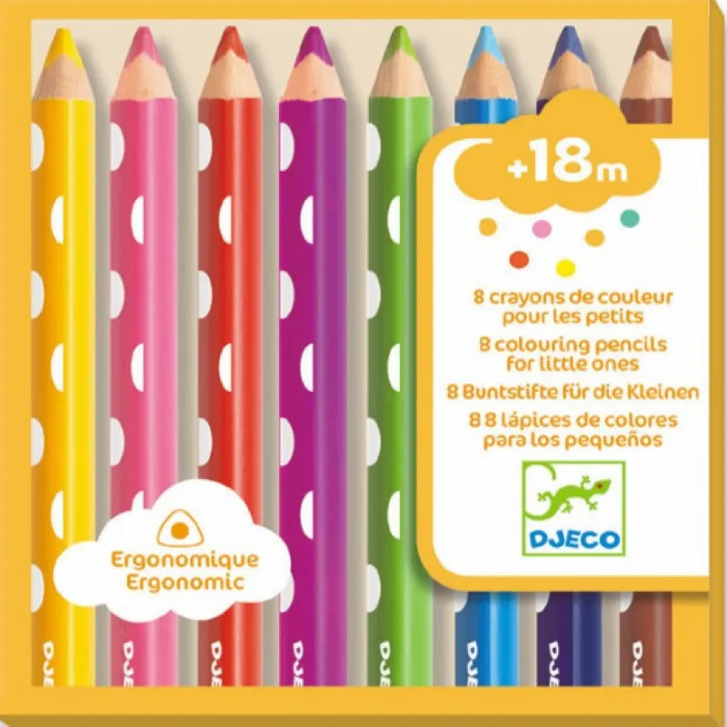 Djeco 8 crayons de couleur pour les petits 9004< Feutres, Gouaches Et Pinceaux