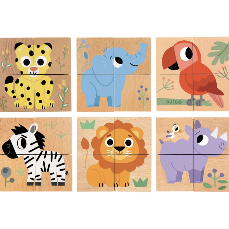 Djeco 4 cubes puzzles en bois Wild & Co, 1904<Enfant Puzzle Djeco | Puzzles 1er Age