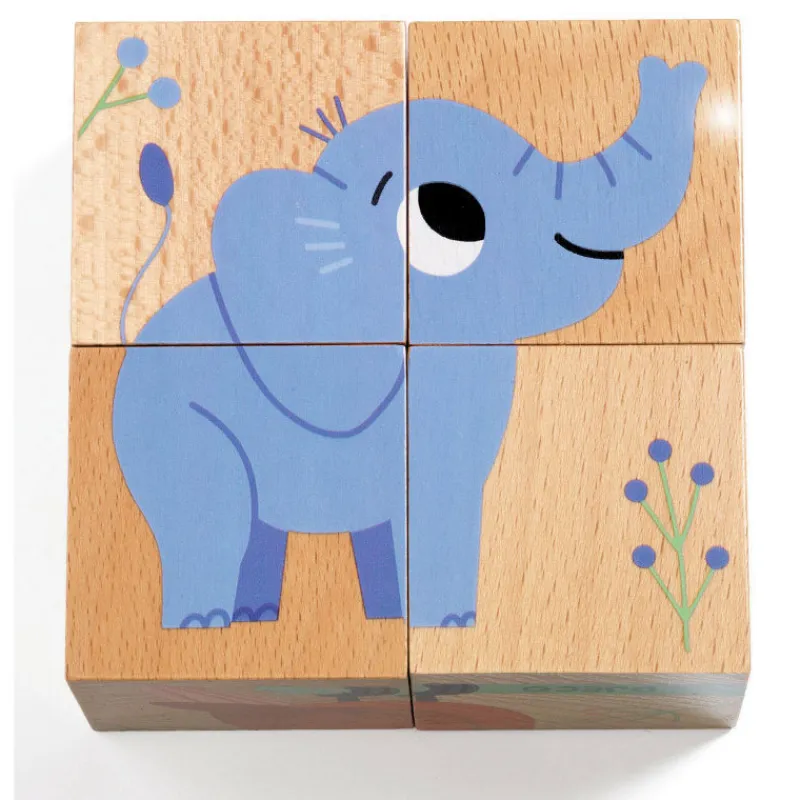 Djeco 4 cubes puzzles en bois Wild & Co, 1904<Enfant Puzzle Djeco | Puzzles 1er Age