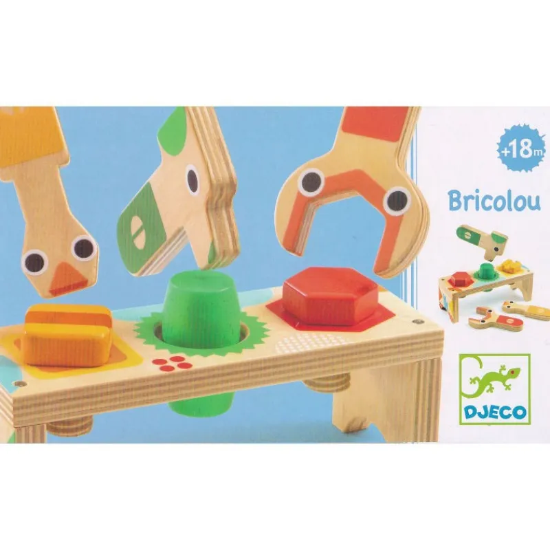 Djeco Etabli d'éveil "Bricolou" 6418< Jouets Cubes En Bois | Jouets À Encastrer, Empiler