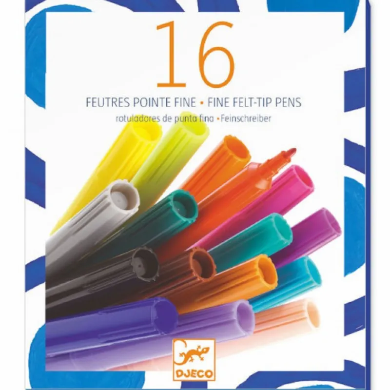 Djeco 16 feutres pointe fine 8796< Feutres, Gouaches Et Pinceaux