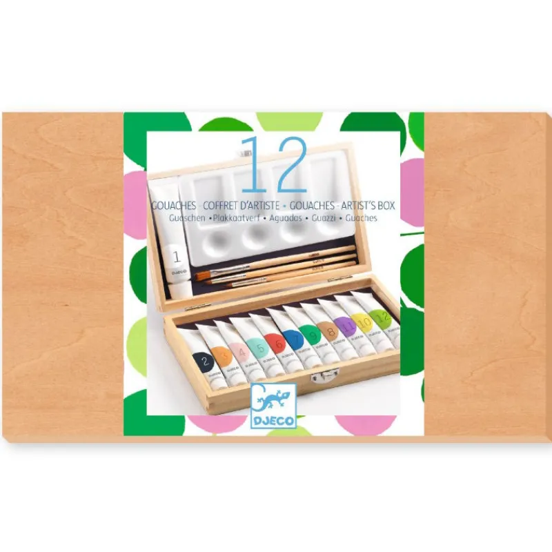 Djeco 12 gouaches - coffret d'artiste 8908< Feutres, Gouaches Et Pinceaux