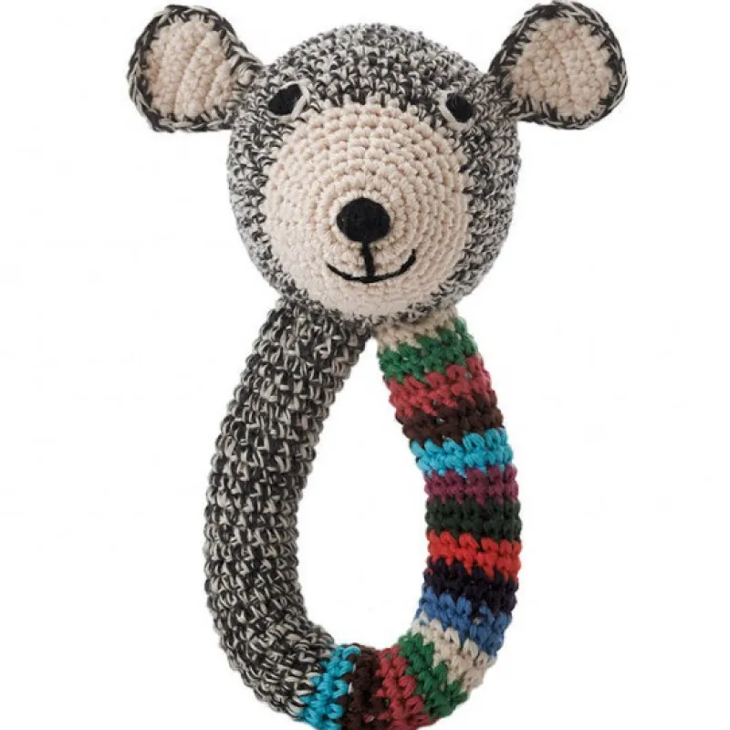 anne claire petit Hochet nounours en crochet "Teddy" gris et rayé anne-claire petit< Jouets D'éveil, Hochets