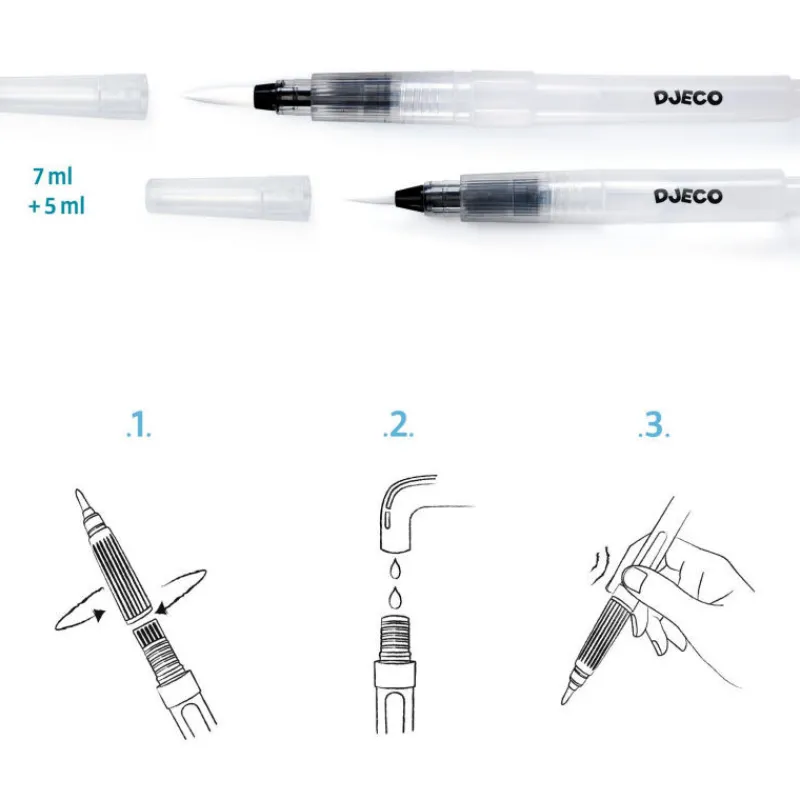 Djeco 2 pinceaux à réservoir d'eau 8909< Feutres, Gouaches Et Pinceaux