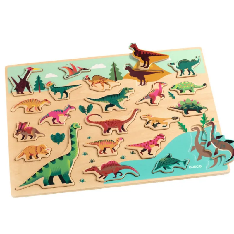 Djeco Puzzle en bois dinosaures 'Puzzlo Dino' 22 pcs 1832<Enfant Puzzle Djeco | Puzzles Dès 2 Ans: 2, 12 Et 24 Pcs