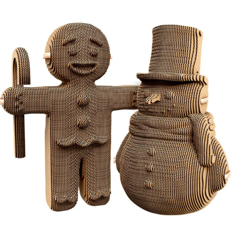 Cartonic Puzzle sculpture 3D en carton - Bonhomme en pain d'épices & Bonhomme de neige -< Déco Design | Puzzles 3d