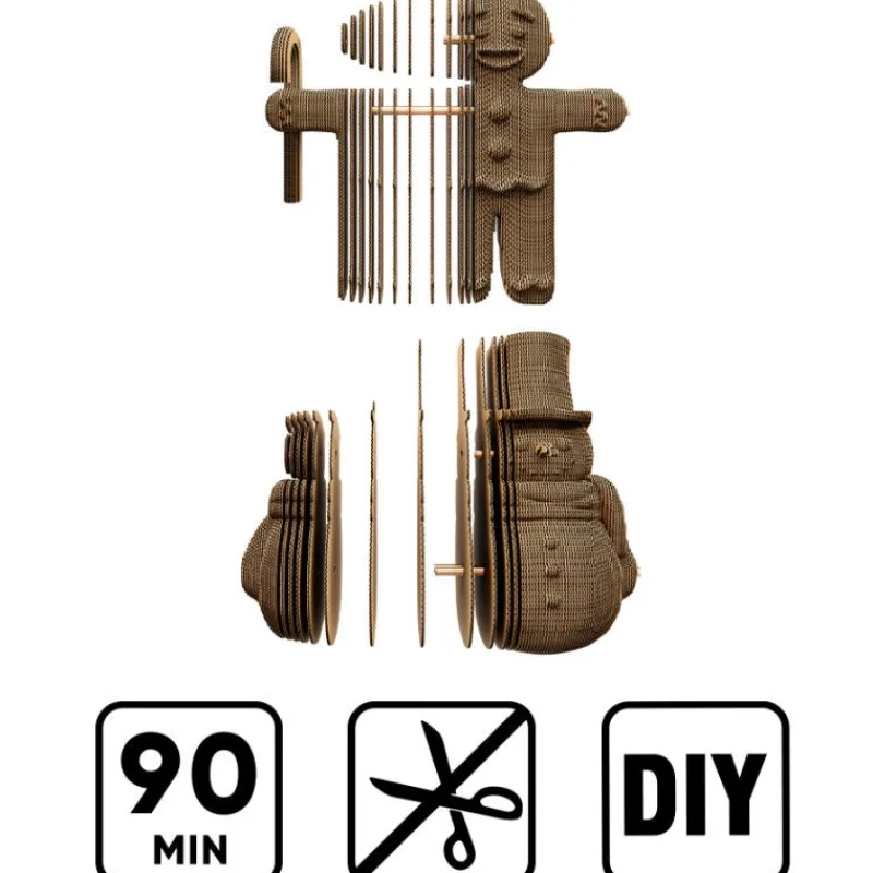 Cartonic Puzzle sculpture 3D en carton - Bonhomme en pain d'épices & Bonhomme de neige -< Déco Design | Puzzles 3d