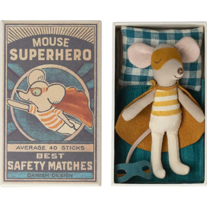 Maileg Souris super-héros dans sa boîte< Maison De Poupées