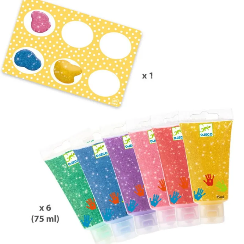 Djeco 6 tubes de peinture à doigts pour enfant - couleurs pailletées 9017< Feutres, Gouaches Et Pinceaux